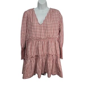 Chelsea & Violet Gingham V Neck Dress Womens Size XL Deep Nutmeg